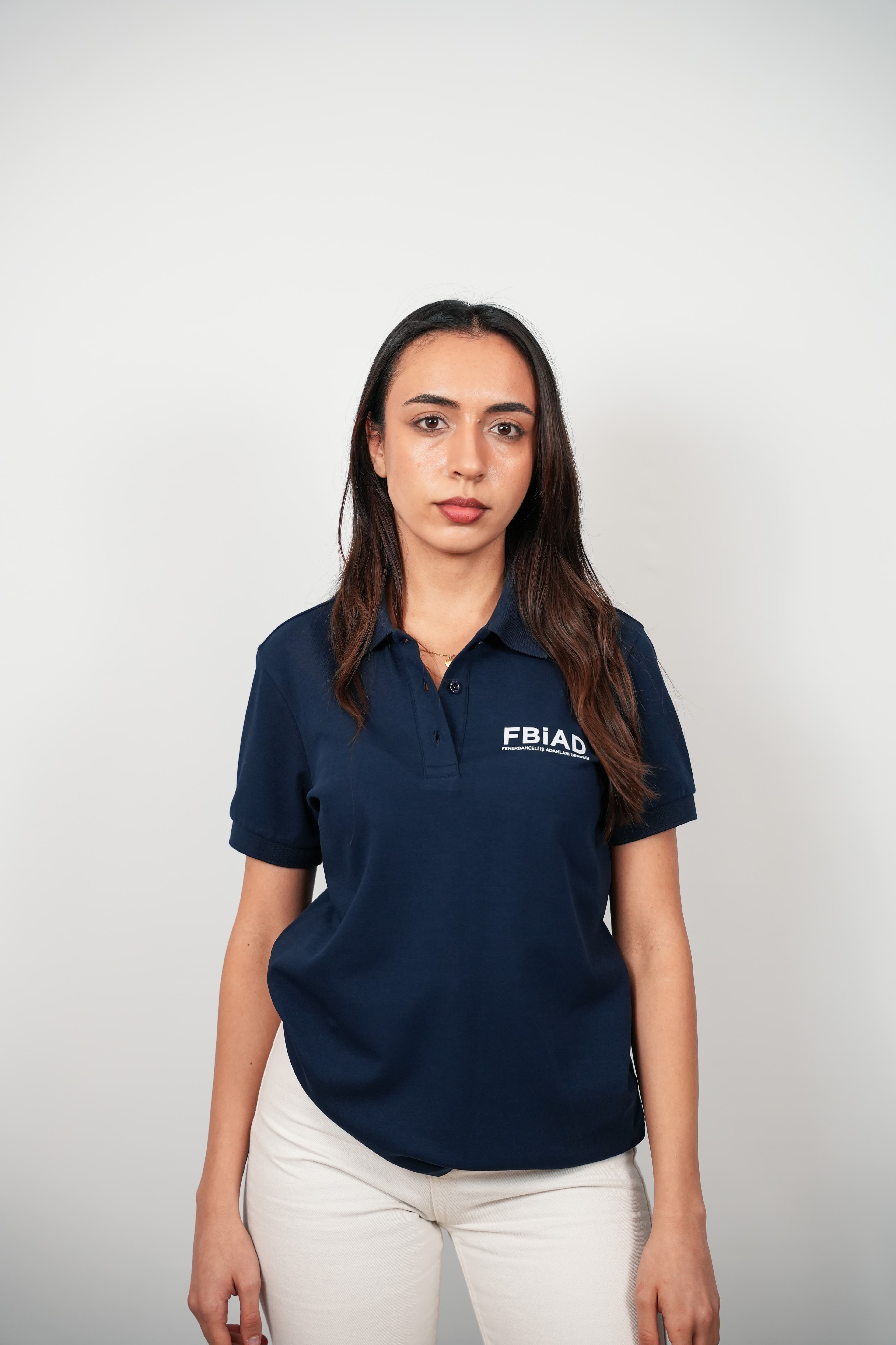FBIAD Logolu Kadın Lacivert Polo Yaka Tişört - Görsel 1