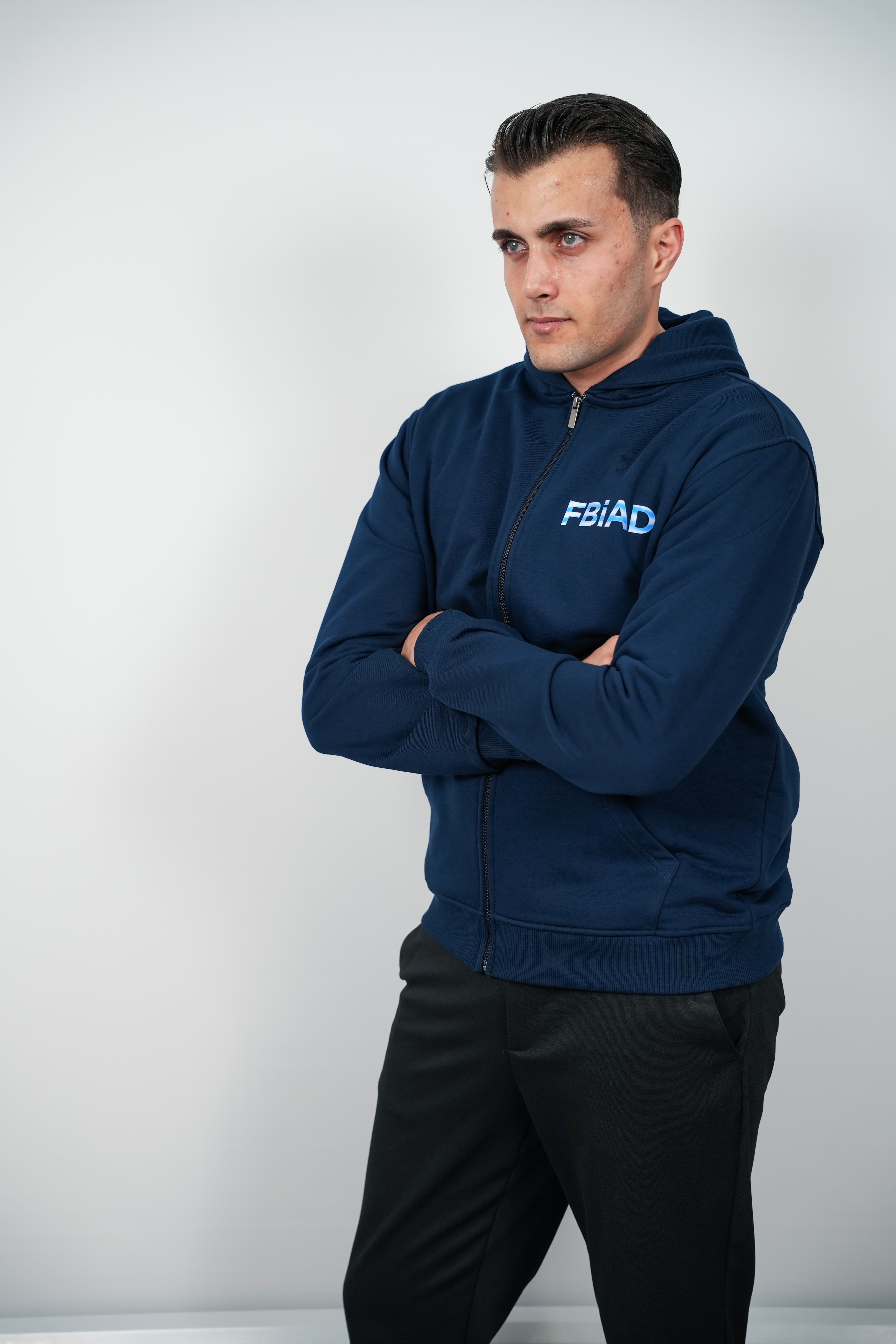 FBIAD Logolu Lacivert Erkek Fermuarlı Kapüşonlu Sweatshirt - Görsel 3