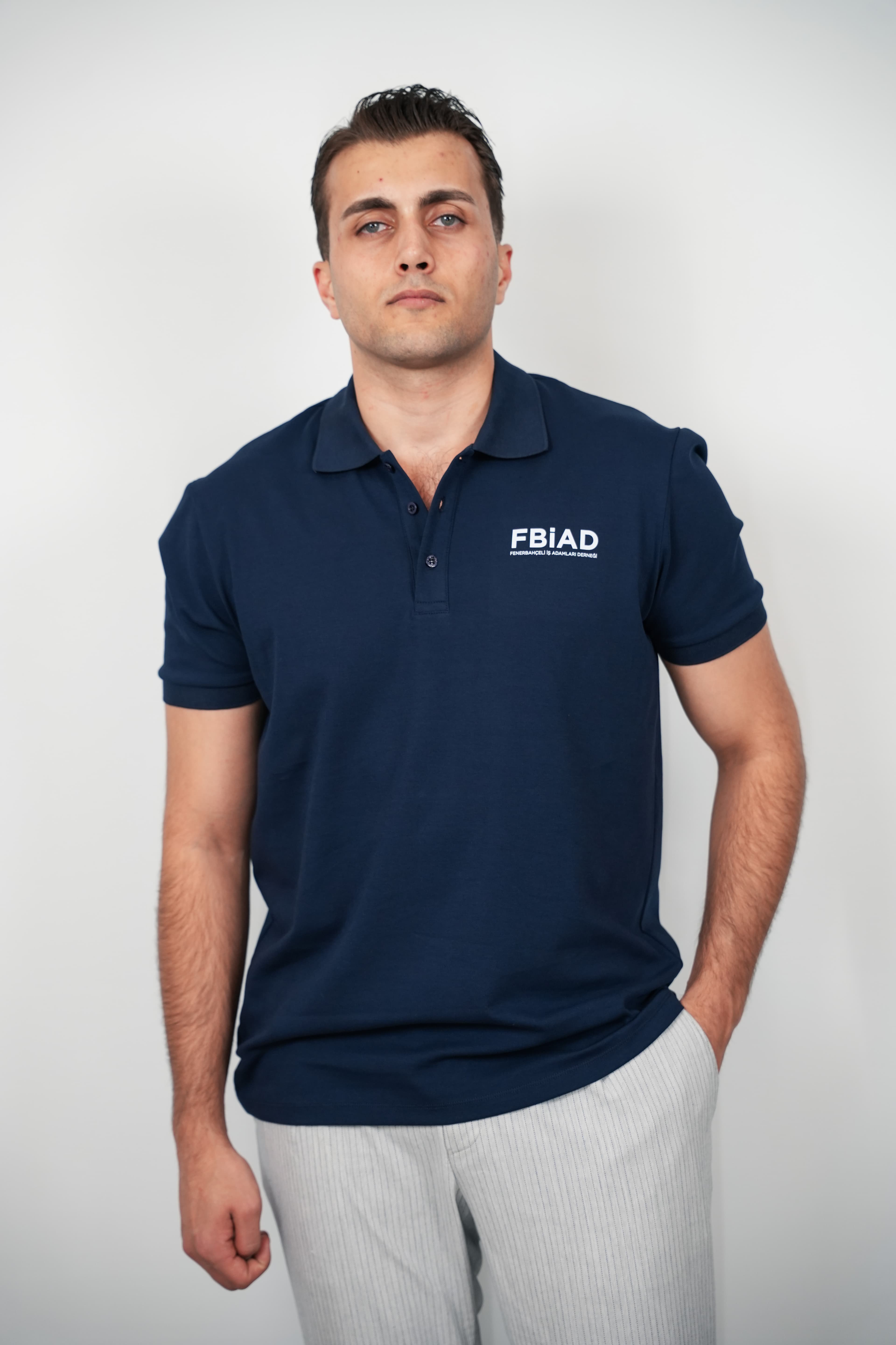 FBIAD Logolu Erkek Lacivert Polo Yaka Tişört - Görsel 1
