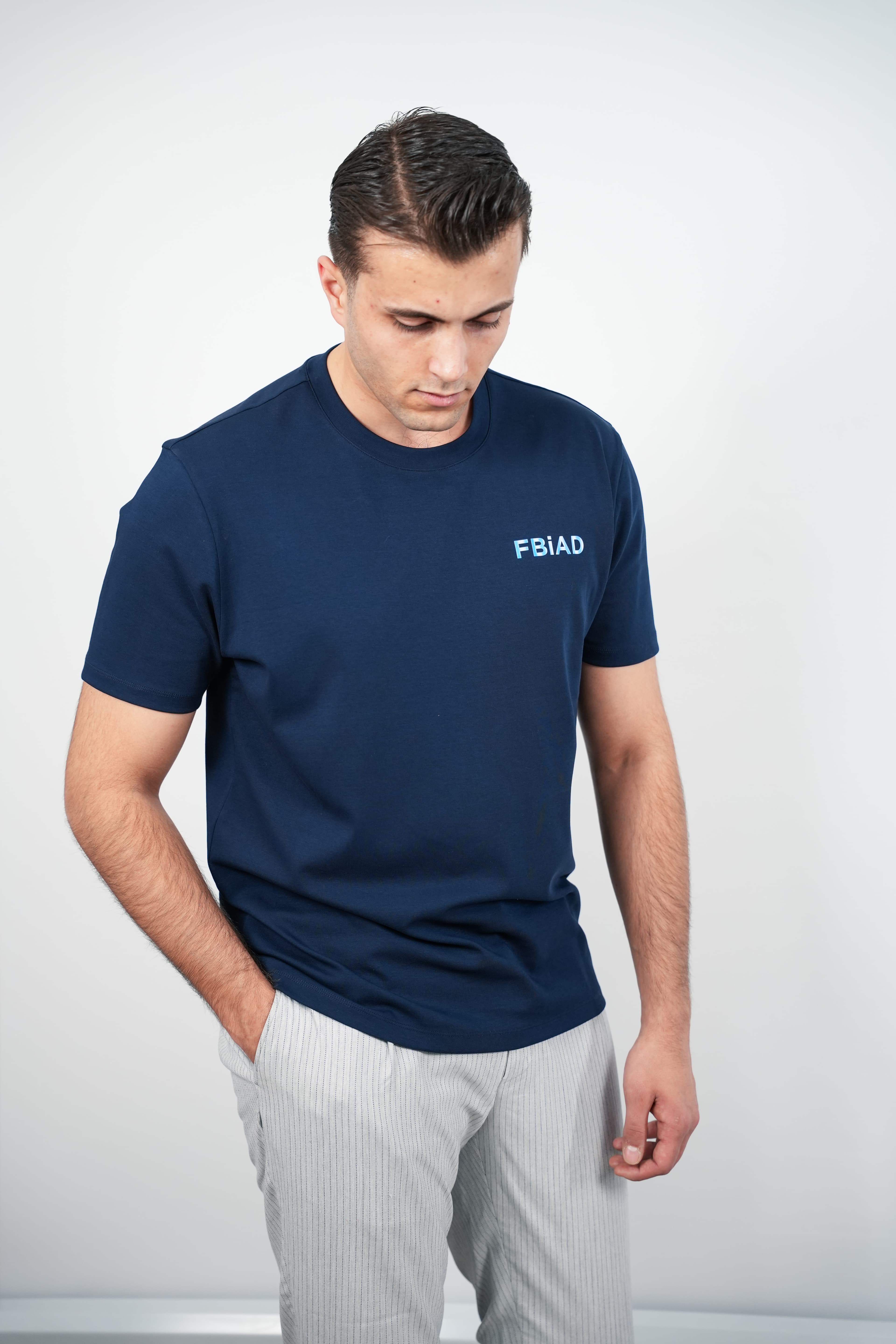 FBIAD Logolu Erkek Bisiklet Yaka Tişört Lacivert